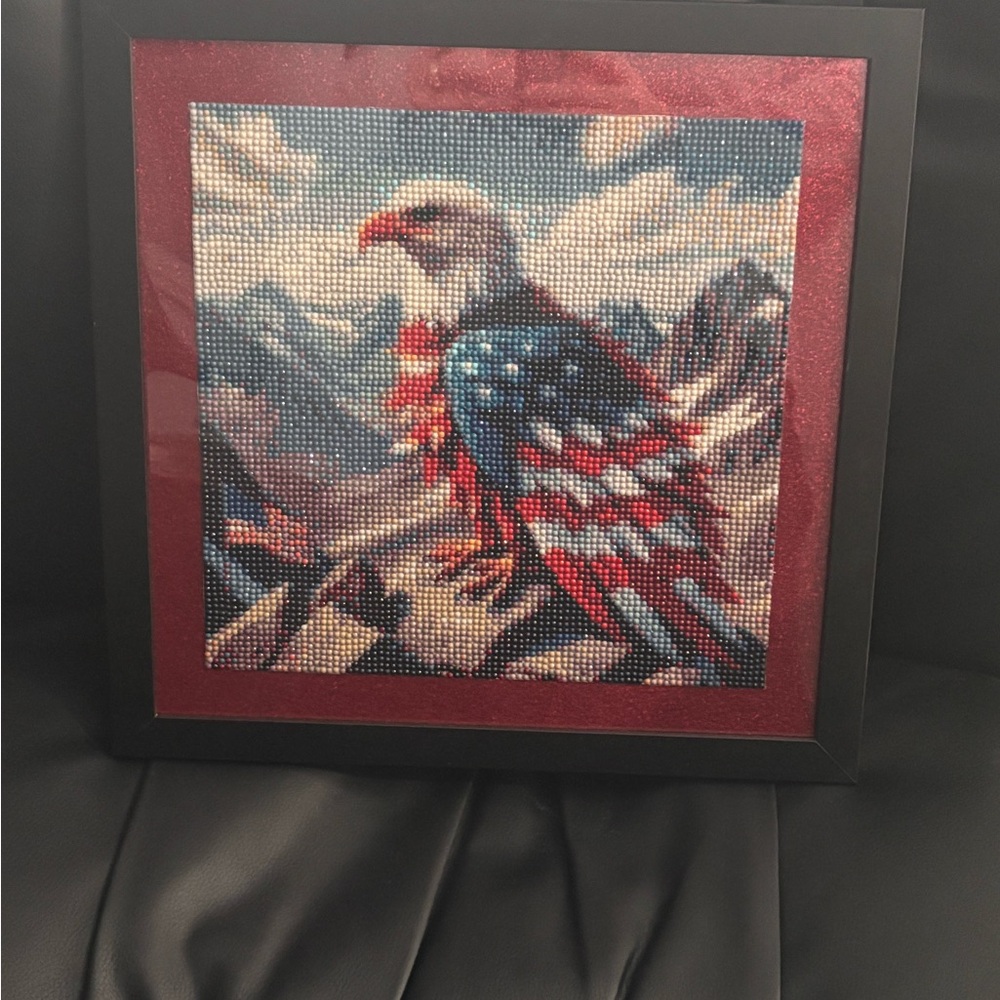 Framed Eagle Diamond Art in Red and Blue